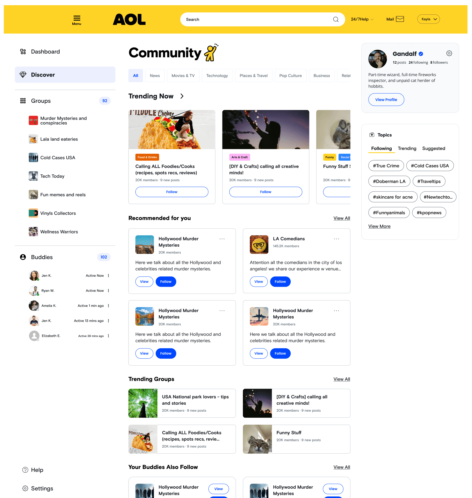 The community side pane beside an AOL article — chat