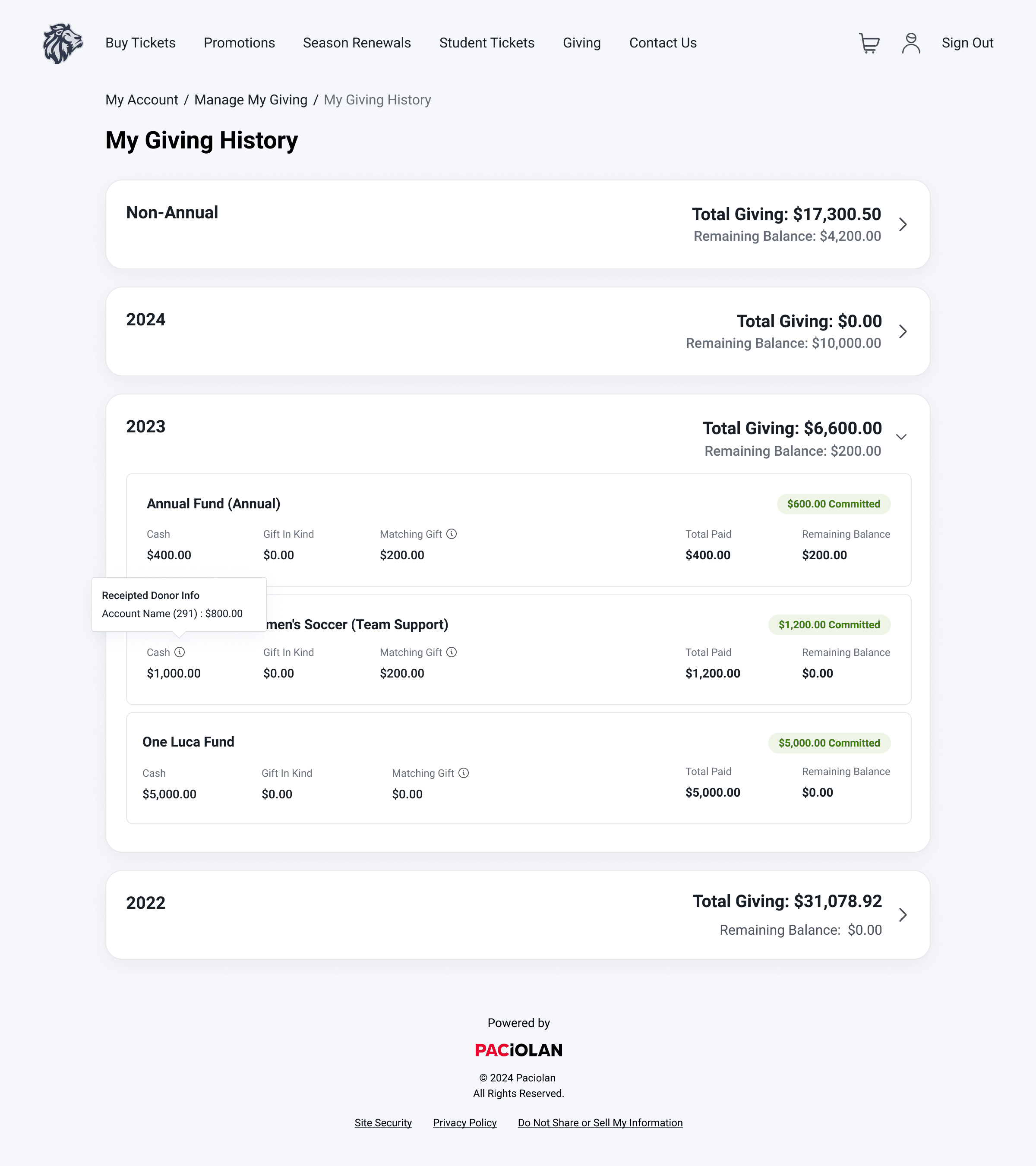 Placeholder for the legacy donation-management screens