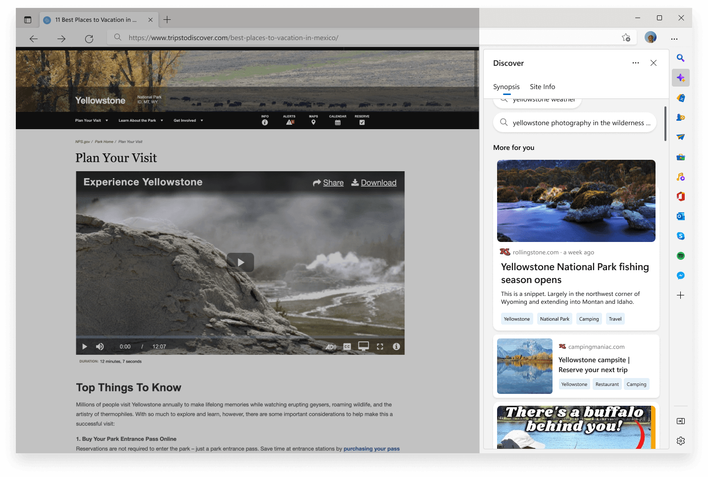 The Edge sidebar shown alongside an article in the main browser pane